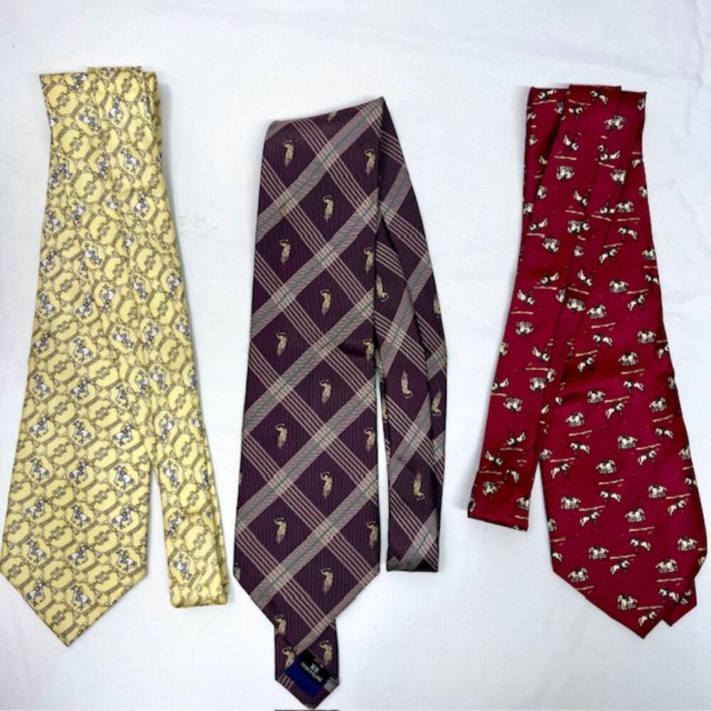 3  Silk Neckties  Polo Club +Other Brown-Red-Yellow  Striped Polo Horses (66 - Picture 8 of 9